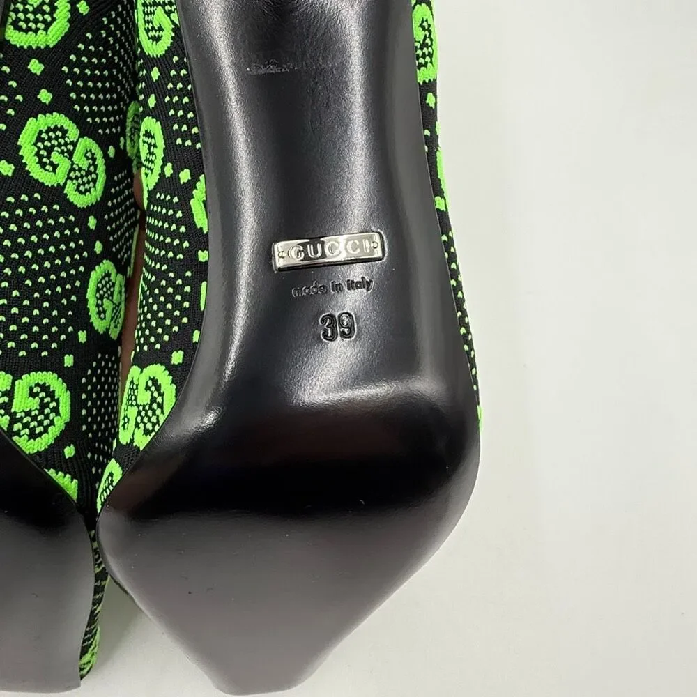 Gucci GG Sock Boot Green Black Heels Bootie Eu 39 US 9 - Picture 8 of 10